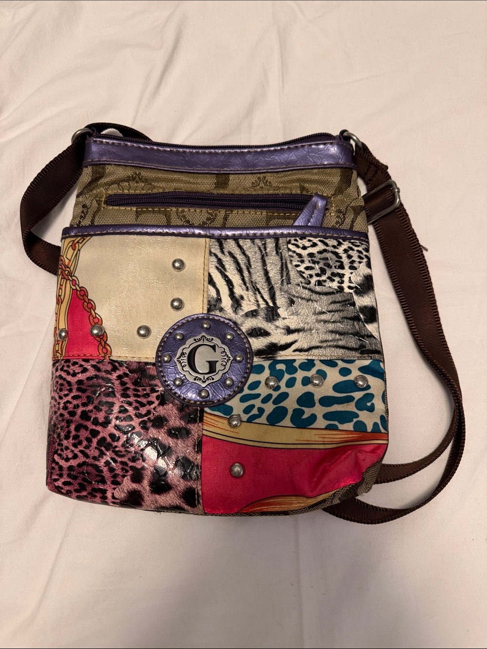 Patchwork Animal Print Crossbody Bag in Multi